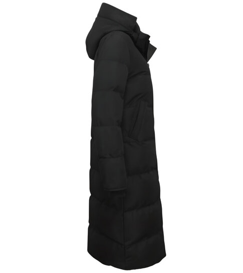 MATOGLA Lange Puffer Jas Dames Getailleerd - 8606ZCNW- Zwart