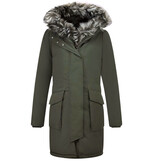 Gentile Bellini Lange Parka Jas Dames – Met Faux Bontkraag – Groen