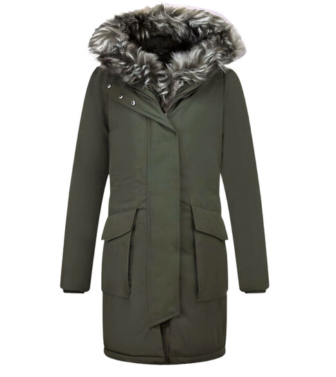 Gentile Bellini Lange Parka Jas Dames – Met Faux Bontkraag – Groen