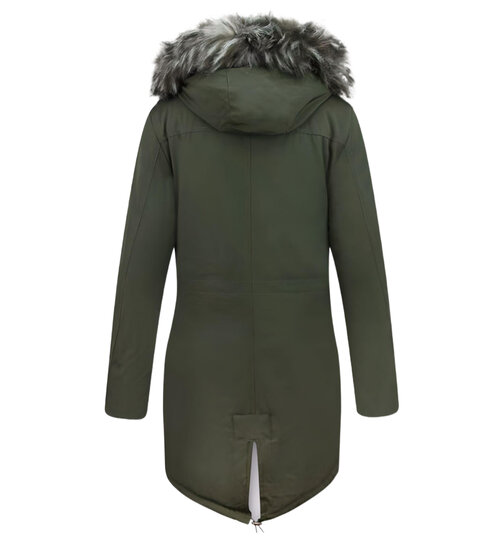 Gentile Bellini Lange Parka Jas Dames – Met Faux Bontkraag – Groen