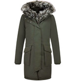 Gentile Bellini Lange Parka Jas Dames – Met Faux Bontkraag – Groen