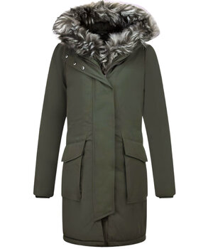 Gentile Bellini Lange Parka Jas Dames – Met Faux Bontkraag – Groen