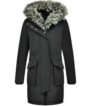 Gentile Bellini Lange Parka Jas Dames – Met Faux Bontkraag – Zwart