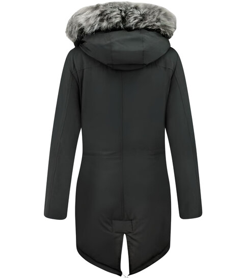 Gentile Bellini Lange Parka Jas Dames – Met Faux Bontkraag – Zwart