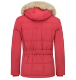 Beluomo Bontjassen - Heren Winterjas Lang - Kleine Bontkraag - Parka Ruiten - Rood