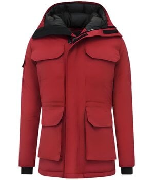 Beluomo Halflange Mannen Winterjas met Capuchon -7503 - Rood