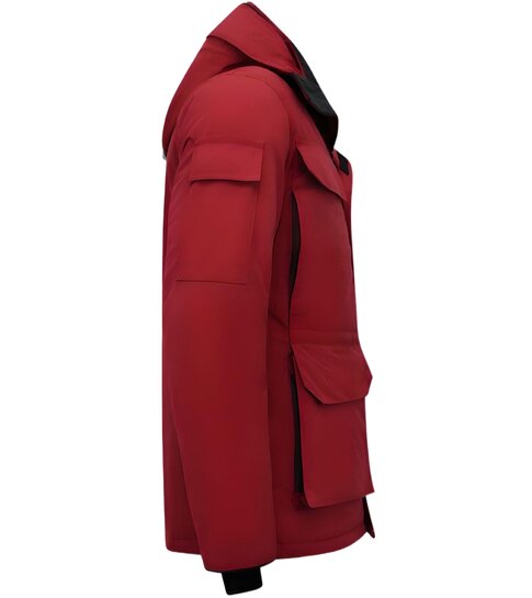 Beluomo Halflange Mannen Winterjas met Capuchon -7503 - Rood