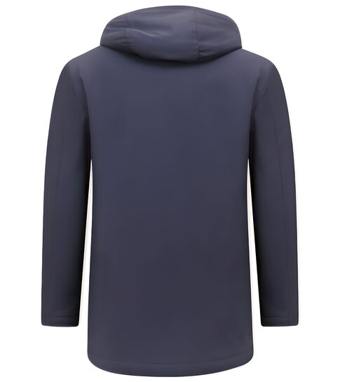 ENOS Luxe Halflange Parka Heren met Capuchon - Blauw