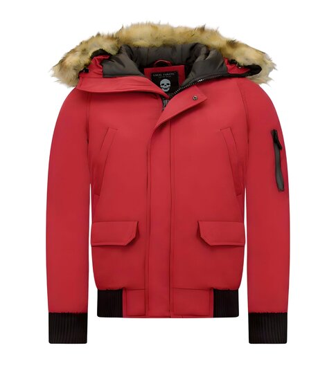 Enos Korte Heren Winterjas – Met Faux Bontkraag – Rood