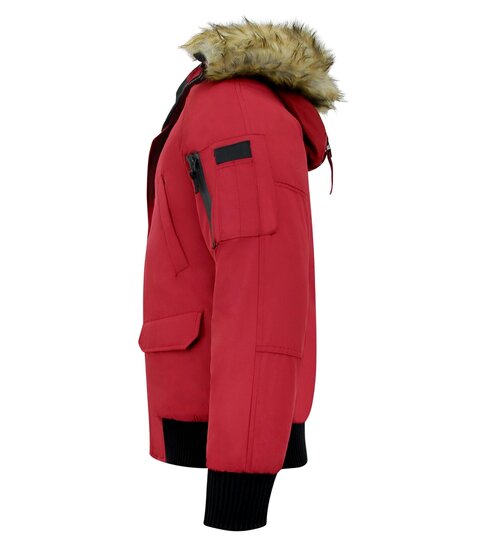 Enos Korte Heren Winterjas – Met Faux Bontkraag – Rood