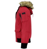 Enos Korte Heren Winterjas – Met Faux Bontkraag – Rood