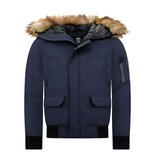 Enos Korte Heren Winterjas – Met Faux Bontkraag – Blauw