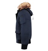 Enos Korte Heren Winterjas – Met Faux Bontkraag – Blauw