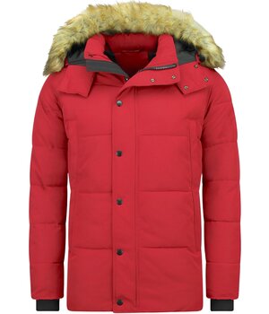 Enos Heren Winterjas – Met bontkraag – Rood