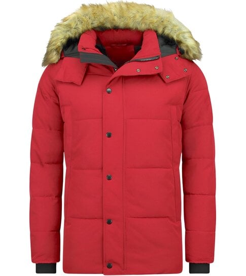 Enos Heren Winterjas – Met bontkraag – Rood