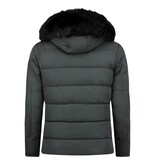 Enos Korte Heren Winterjas – Faux Fur Bontkraag – Zwart