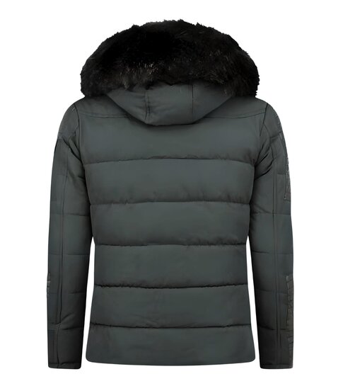 Enos Korte Heren Winterjas – Faux Fur Bontkraag – Zwart