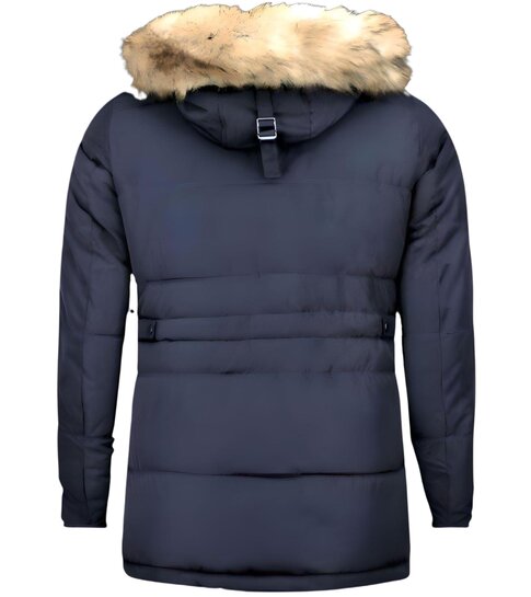 Enos Lange Heren Winterjas – Met Bontkraag – Blauw