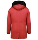 Enos Lange Heren Winterjas – Met Faux Bontkraag  – Rood