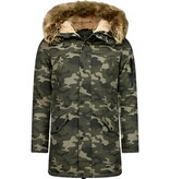 Enos Lange Heren Winterjas – Met Faux Bontkraag – Camouflage