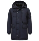 JUST KEY Lange Parka Heren met Capuchon - 1773 - Blauw