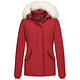 Korte Dames Winterjas met witte Echte Bontkraag - Rood