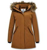 MATOGLA Dames Winterjas met Echte Bontkraag - Slim Fit - Bruin