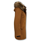 MATOGLA Dames Winterjas met Echte Bontkraag - Slim Fit - Bruin