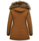 MATOGLA Dames Winterjas met Echte Bontkraag - Slim Fit - Bruin