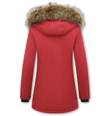 MATOGLA Dames Winterjas met Echte Bontkraag - Slim Fit - Rood