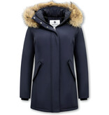 MATOGLA Dames Winterjas met Echte Bontkraag - Slim Fit - Blauw