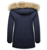 MATOGLA Dames Winterjas met Echte Bontkraag - Slim Fit - Blauw