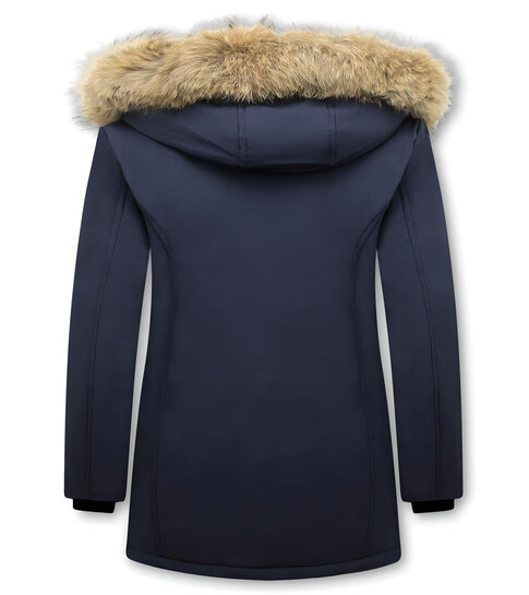 MATOGLA Dames Winterjas met Echte Bontkraag - Slim Fit - Blauw