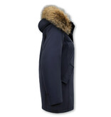 MATOGLA Dames Winterjas met Echte Bontkraag - Slim Fit - Blauw