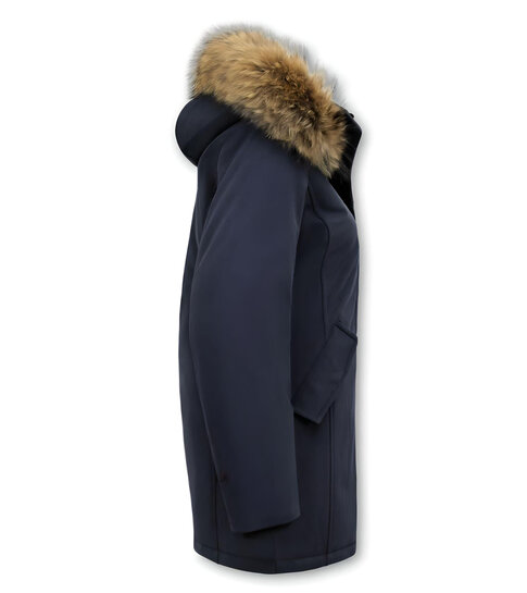 MATOGLA Dames Winterjas met Echte Bontkraag - Slim Fit - Blauw