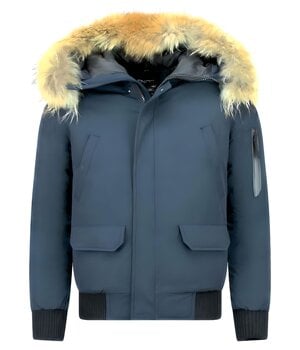 Enos Korte Heren Winterjas – Met Bontkraag – Blauw