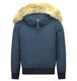 Enos Korte Heren Winterjas – Met Bontkraag – Blauw