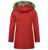 MATOGLA NepBontjassen - Dames Winterjas Wooly Lang - NepBontkraag - Parka Steekzakken - 5692A - Rood