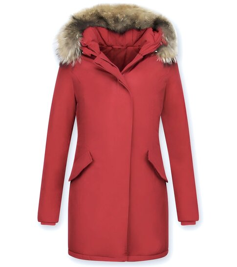 TheBrand Parka Jas Dames Slim Fit – Met Bontkraag  – Rood