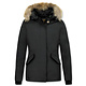 Bontjassen - Dames Winterjas Kleine Bontkraag  -Zwart