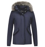 MATOGLA Bontjassen - Dames Winterjas Kleine Bontkraag - Blauw