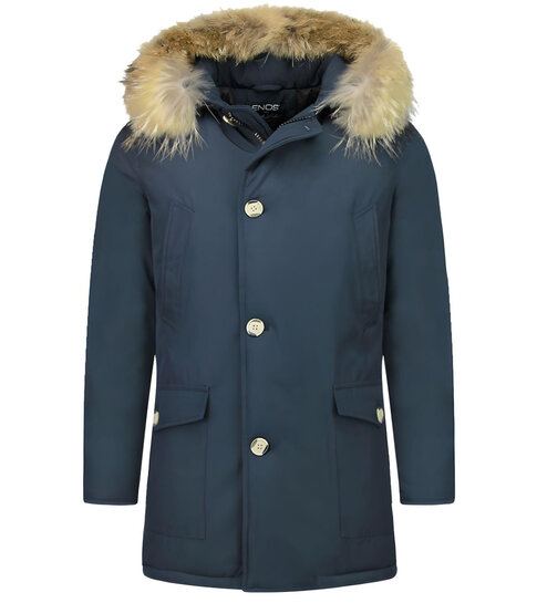 Enos Parka Jas Heren – Met Bontkraag  – Blauw