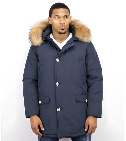 Enos Parka Jas Heren – Met Bontkraag  – Blauw