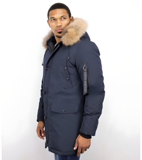 Enos Parka Jas Heren – Met Bontkraag  – Blauw