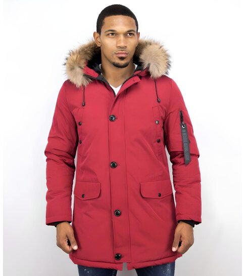 ENOS Parka Jas Heren  – Met Bontkraag  – Rood