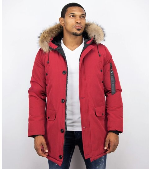 ENOS Parka Jas Heren  – Met Bontkraag  – Rood