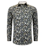 TONY BACKER Luxe Satijn Overhemd Bloemen - Slim Fit -3104 - Groen