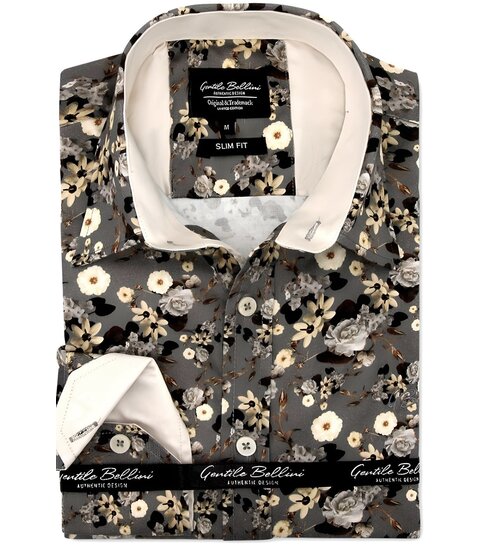 TONY BACKER Luxe Satijn Overhemd Bloemen - Slim Fit -3104 - Groen