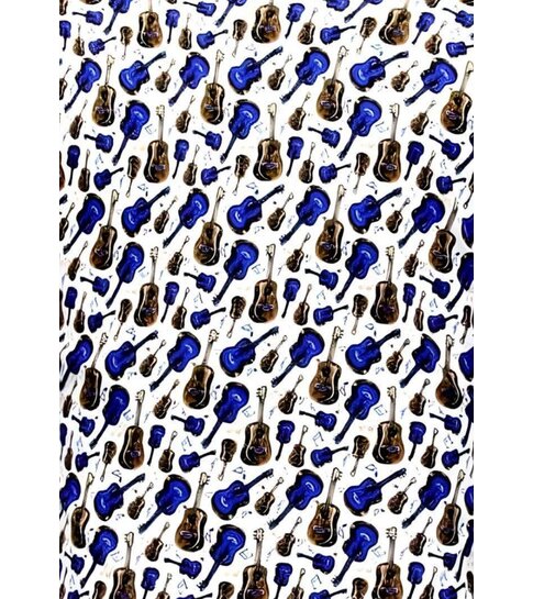 TONY BACKER Luxe  Heren Overhemden met Gitaar Print - 3069 - Wit/Blauw