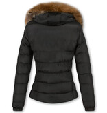 Style Italy Bontjassen - Dames Winterjas Kort - Bontkraag - 2 Ritsen - Zwart